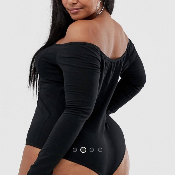 ASOS CURVE Bardot Long Sleeve V-Bar Bodysuit - Picture 2 of 6